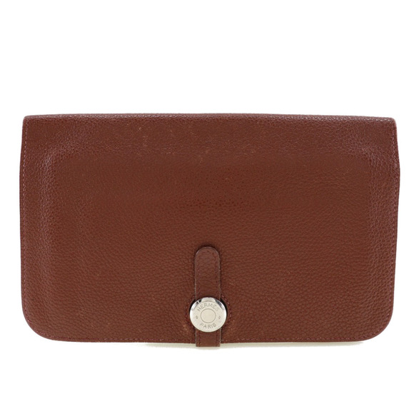 HERMES Hermes Dogon GM Long Wallet Taurillon Clemence Bordeaux Silver Hardwar...